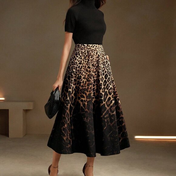 Black Elegant Women's Urban Chic Leopard Ombre Skirt - Picture 7 of 7
